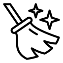 Broom stick with sparkles icon