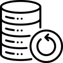 Data bank with circular recovery arrown icon